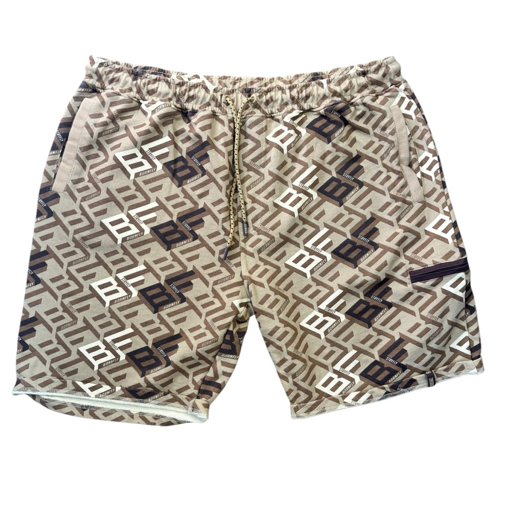 Born fly multi-tone brown all over print men's shorts 3XL great condition